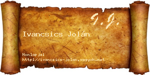 Ivancsics Jolán névjegykártya